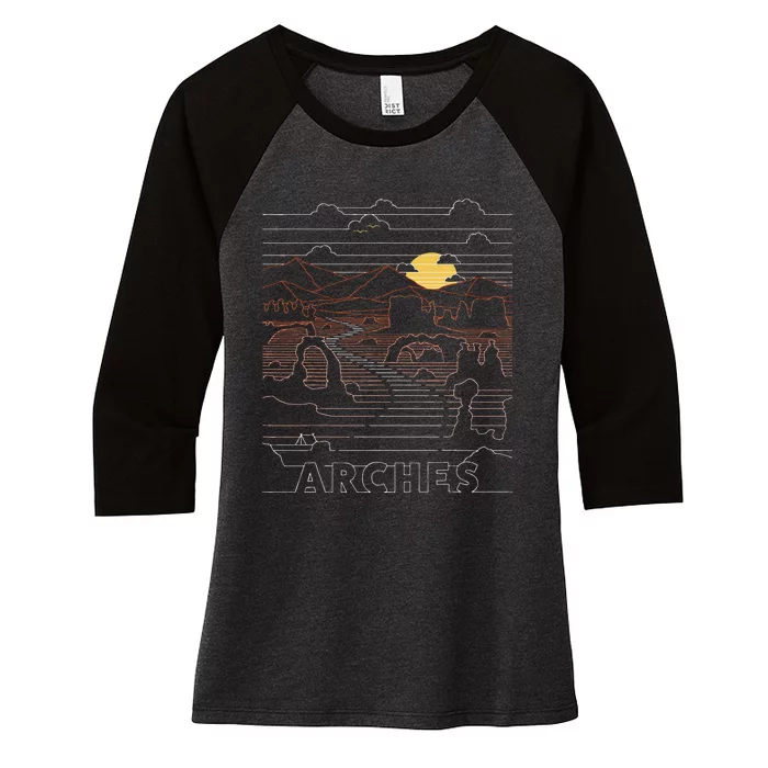 Vintage Retro Arches National Park Delicate Arch Moab Utah Women's Tri-Blend 3/4-Sleeve Raglan Shirt