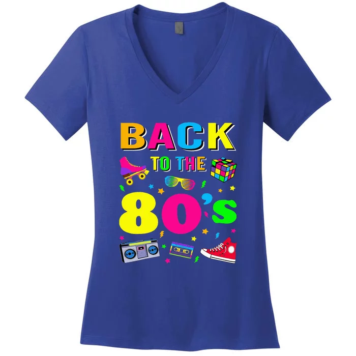 Vintage Retro Back To 80's Graphic Design Women's V-Neck T-Shirt