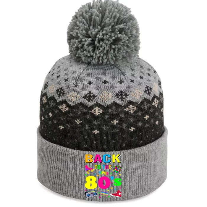 Vintage Retro Back To 80's Graphic Design The Baniff Cuffed Pom Beanie