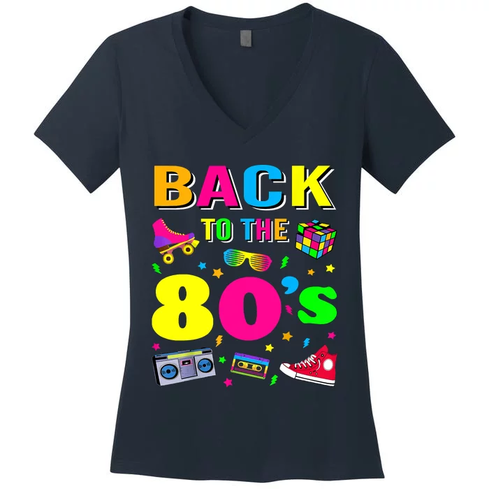 Vintage Retro Back To 80's Graphic Design Women's V-Neck T-Shirt