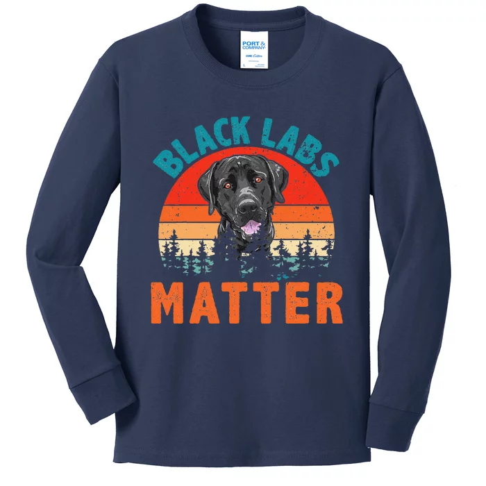 Vintage Retro Black Labs Matter Funny Pet Dog Lover Kids Long Sleeve Shirt