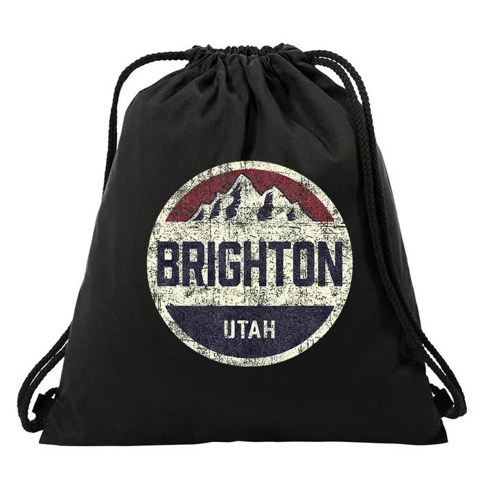 Vintage Retro Brighton Utah Mountain Circle Ski Drawstring Bag