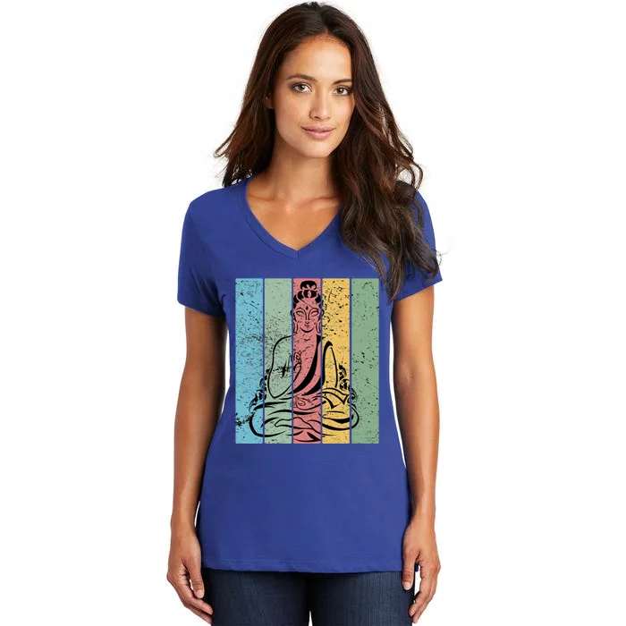 Vintage Retro Buddha Design Gift Women's V-Neck T-Shirt