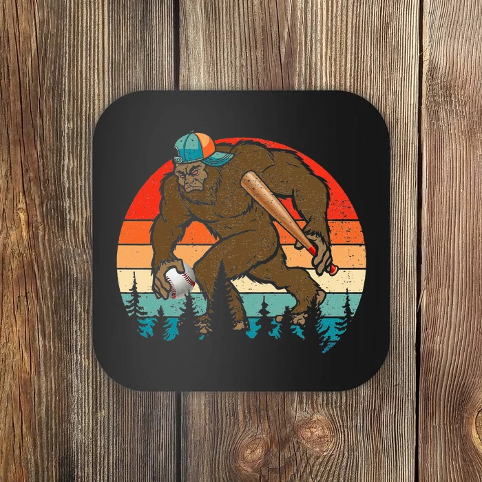 Vintage Retro Bigfoot Playing Baseball Cool Bigfoot Baseball Coaster