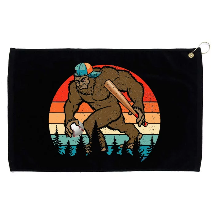 Vintage Retro Bigfoot Playing Baseball Cool Bigfoot Baseball Grommeted Golf Towel