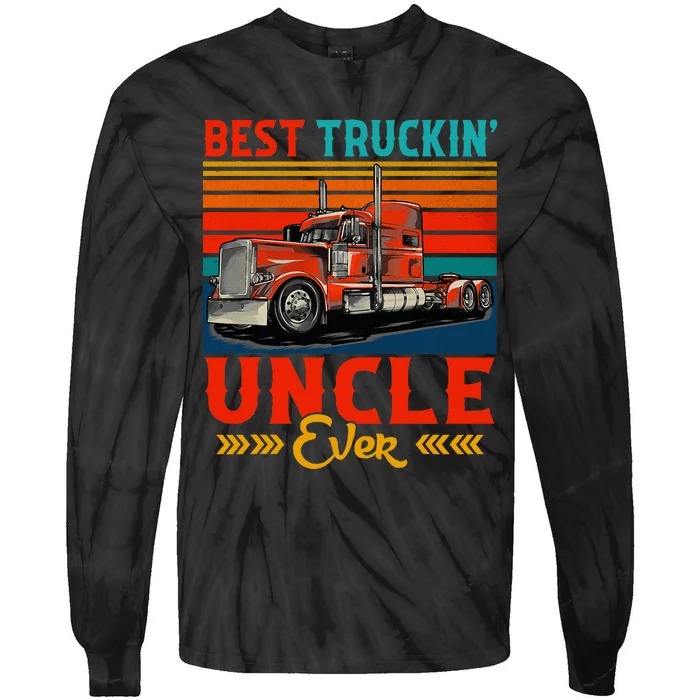 Vintage Retro Best Truckin Uncle Ever Funny Truck Driver Tie-Dye Long Sleeve Shirt