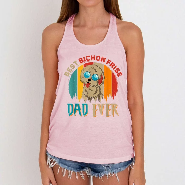 Vintage Retro Best Bichon Frise Dad Ever Cute Dog Sunglasses Women's Knotted Racerback Tank