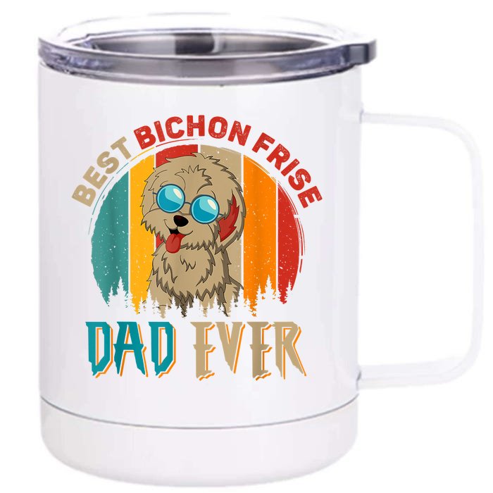 Vintage Retro Best Bichon Frise Dad Ever Cute Dog Sunglasses Front & Back 12oz Stainless Steel Tumbler Cup