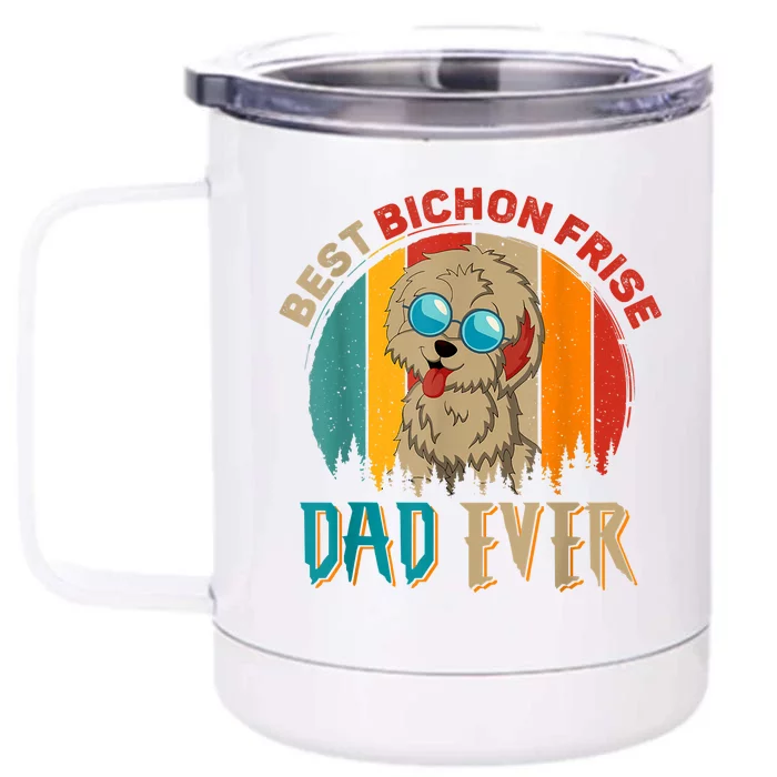 Vintage Retro Best Bichon Frise Dad Ever Cute Dog Sunglasses Front & Back 12oz Stainless Steel Tumbler Cup