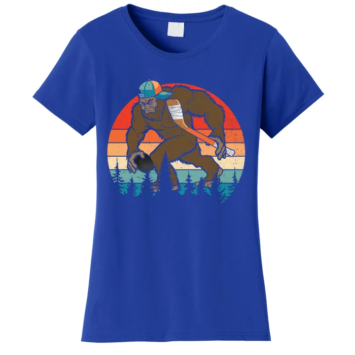 Vintage Retro Bigfoot Playing Hockey Cool Bigfoot Hockey Cute Gift Women's T-Shirt