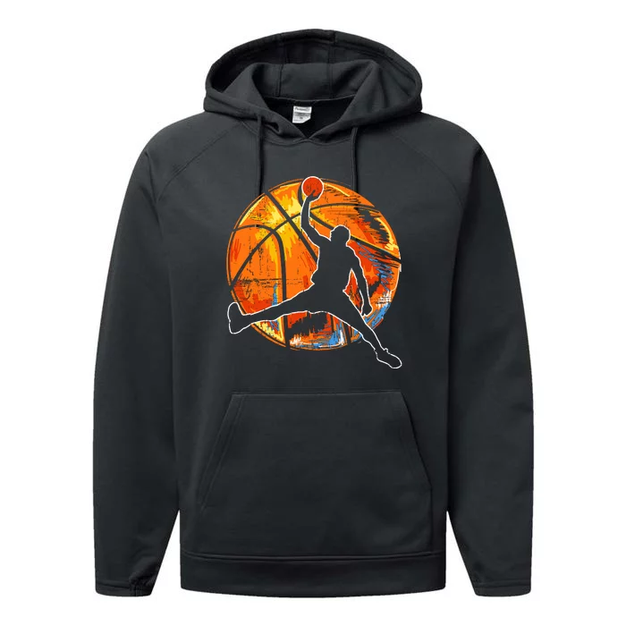 Vintage Retro Basketball 70s Performance Fleece Hoodie