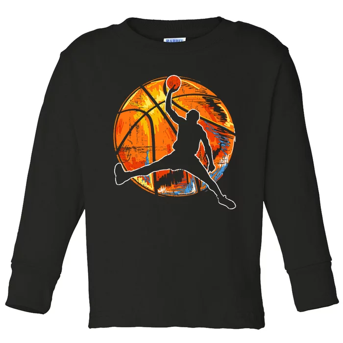 Vintage Retro Basketball 70s Toddler Long Sleeve Shirt