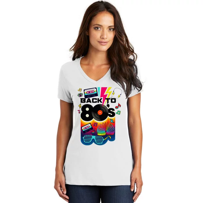 Vintage Retro Back To 80S I Love 80S Graphic Design Women's V-Neck T-Shirt