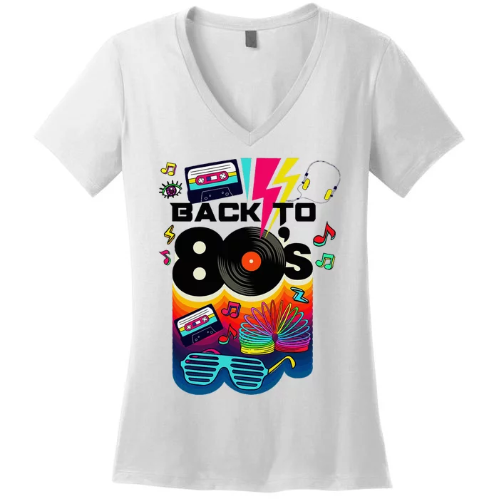 Vintage Retro Back To 80S I Love 80S Graphic Design Women's V-Neck T-Shirt