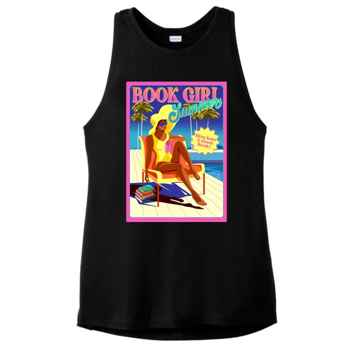 Vintage Retro Book Girl Summer Poster Ladies Tri-Blend Wicking Tank