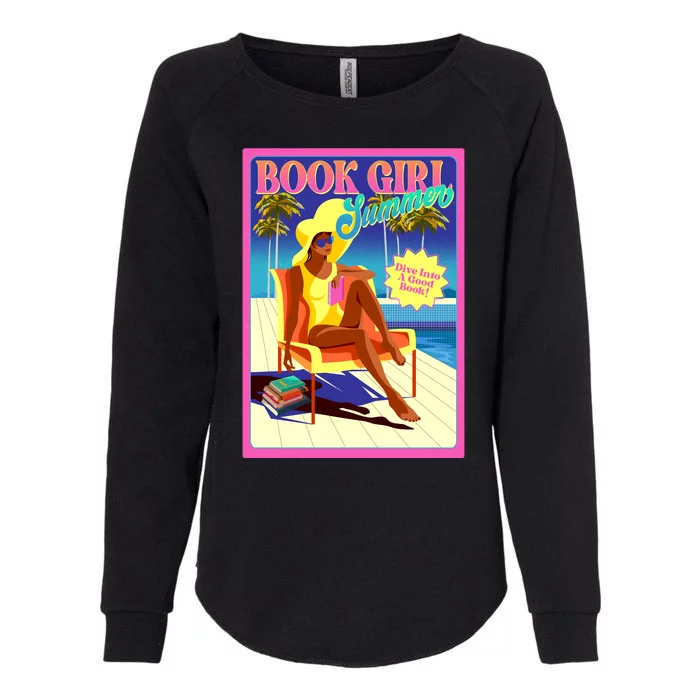 Vintage Retro Book Girl Summer Poster Womens California Wash Sweatshirt