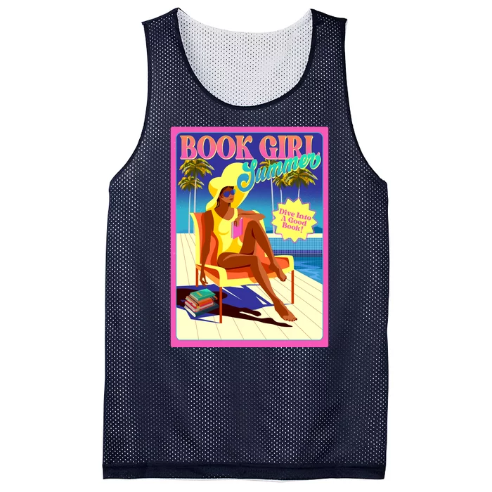 Vintage Retro Book Girl Summer Poster Mesh Reversible Basketball Jersey Tank