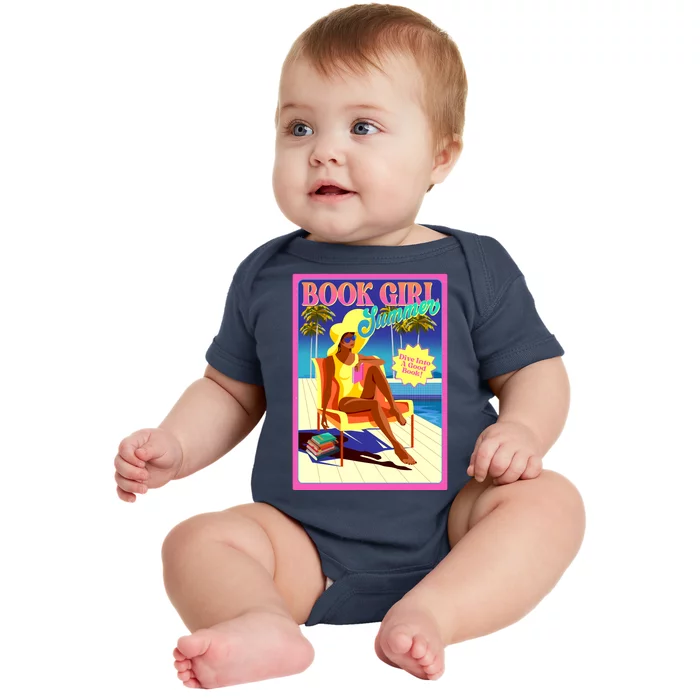 Vintage Retro Book Girl Summer Poster Baby Bodysuit