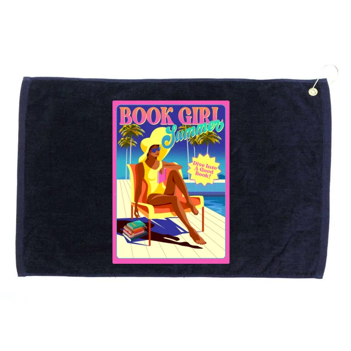 Vintage Retro Book Girl Summer Poster Grommeted Golf Towel