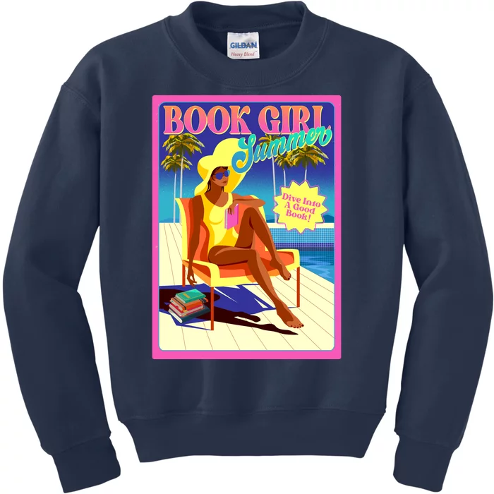 Vintage Retro Book Girl Summer Poster Kids Sweatshirt