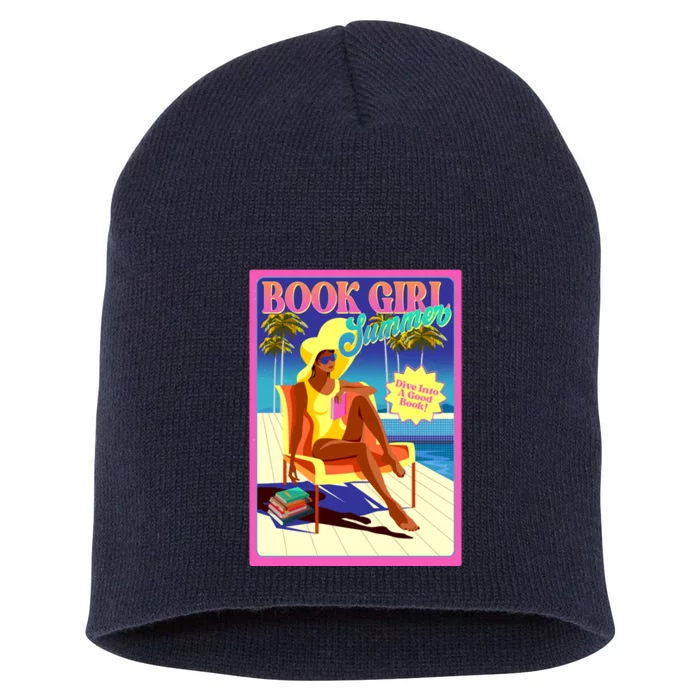 Vintage Retro Book Girl Summer Poster Short Acrylic Beanie