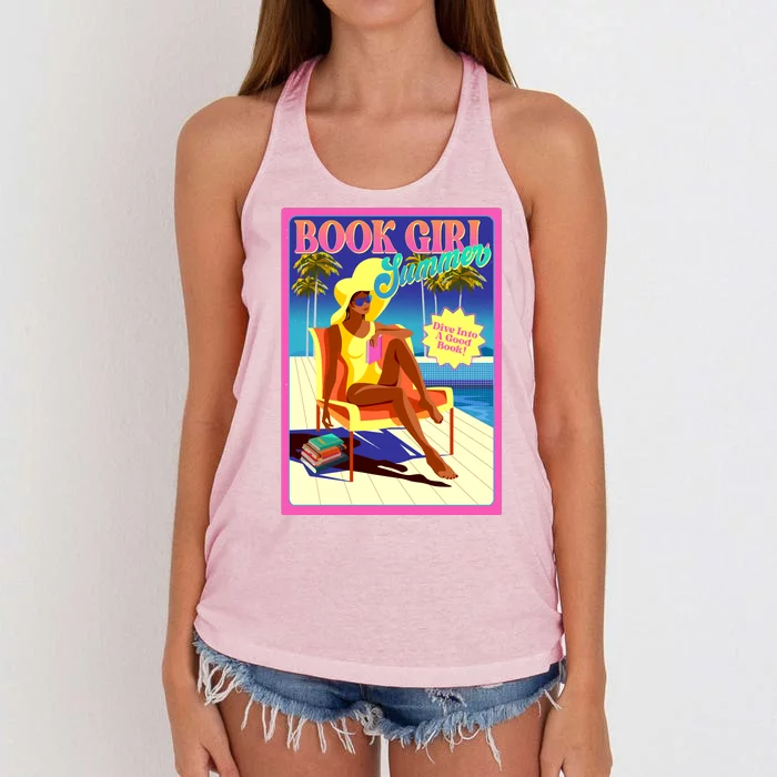 Vintage Retro Book Girl Summer Poster Women's Knotted Racerback Tank