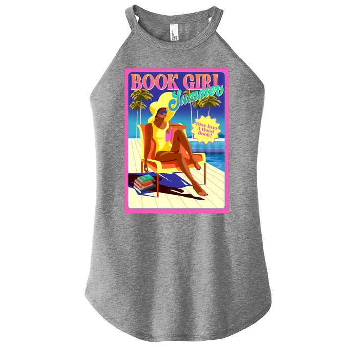 Vintage Retro Book Girl Summer Poster Women’s Perfect Tri Rocker Tank