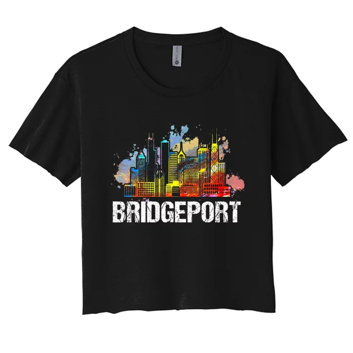 Vintage Retro Bridgeport Connecticut Skyline Women's Crop Top Tee