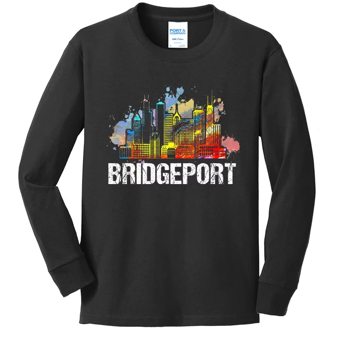 Vintage Retro Bridgeport Connecticut Skyline Kids Long Sleeve Shirt