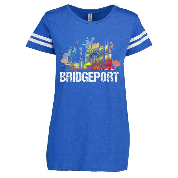 Vintage Retro Bridgeport Connecticut Skyline Enza Ladies Jersey Football T-Shirt