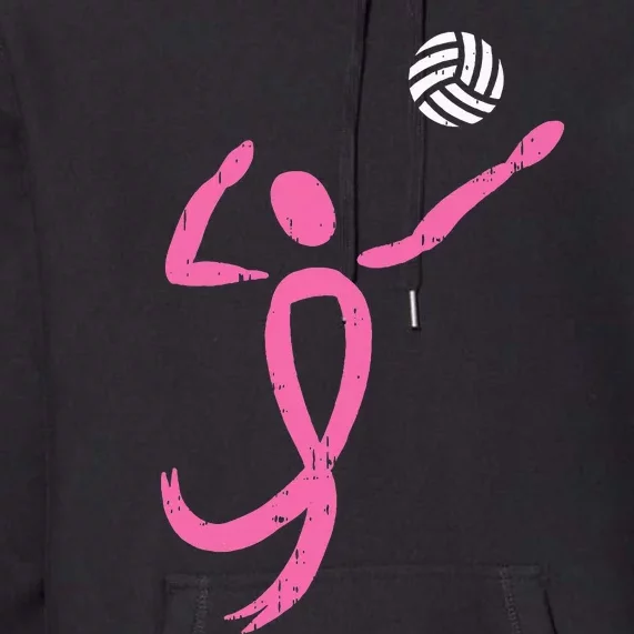 Volleyball Ribbon Breast Cancer Awareness Sport Gift Premium Hoodie