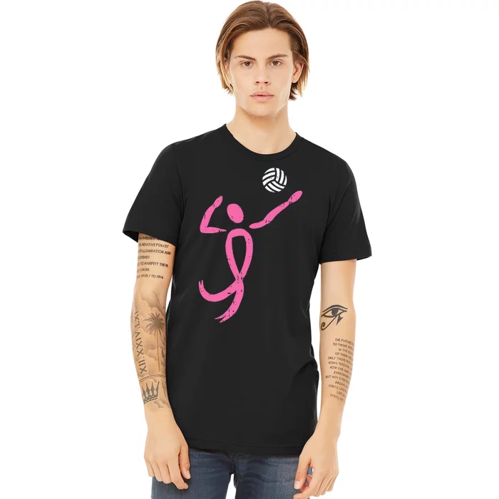 Volleyball Ribbon Breast Cancer Awareness Sport Gift Premium T-Shirt