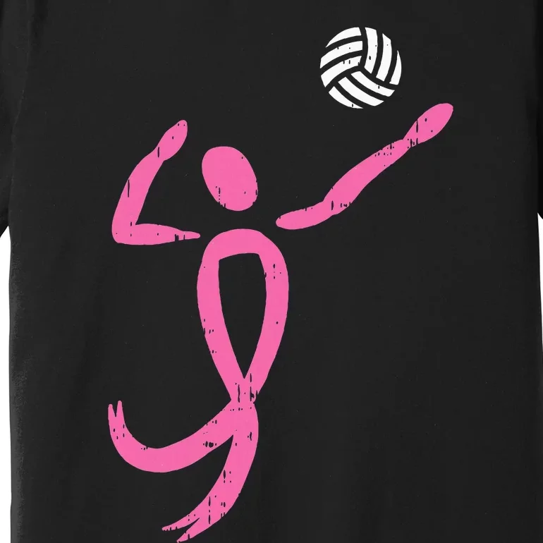 Volleyball Ribbon Breast Cancer Awareness Sport Gift Premium T-Shirt