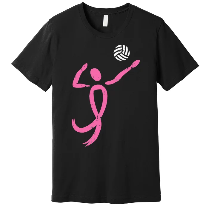 Volleyball Ribbon Breast Cancer Awareness Sport Gift Premium T-Shirt