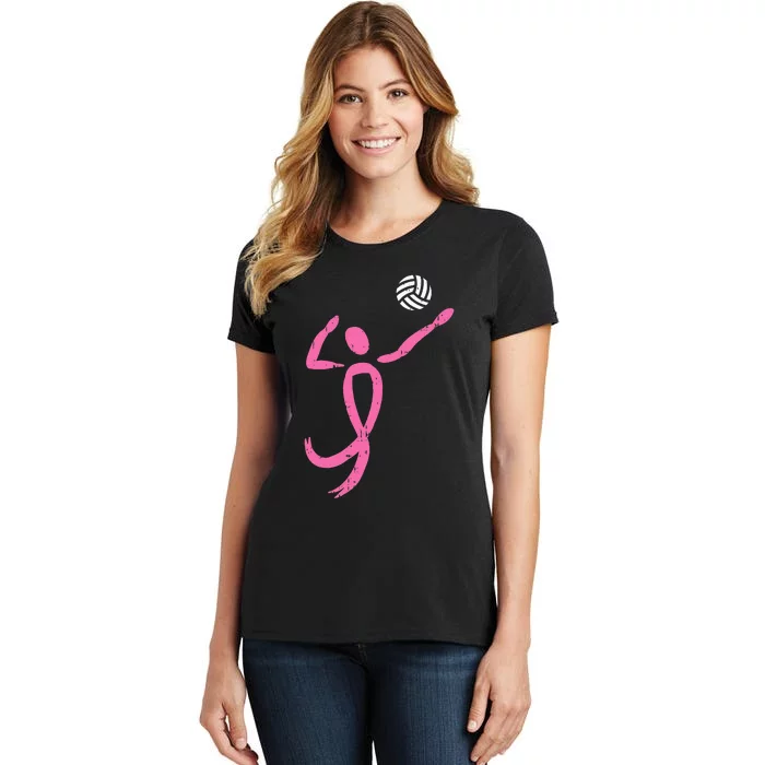 Volleyball Ribbon Breast Cancer Awareness Sport Gift Women's T-Shirt