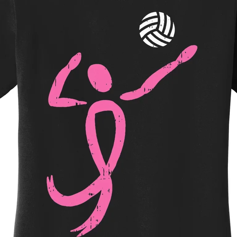 Volleyball Ribbon Breast Cancer Awareness Sport Gift Women's T-Shirt