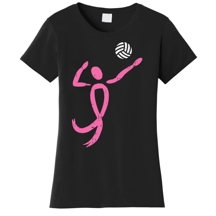 Volleyball Ribbon Breast Cancer Awareness Sport Gift Women's T-Shirt