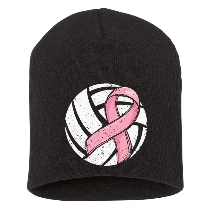 Volleyball Ribbon Breast Cancer Awareness Sport Lover Short Acrylic Beanie