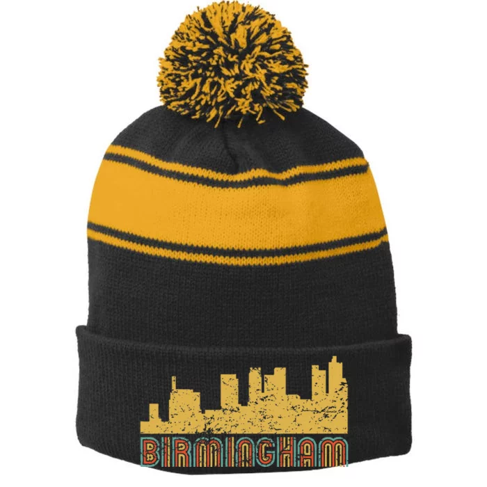 Vintage Retro Birmingham Alabama Skyline Stripe Pom Pom Beanie