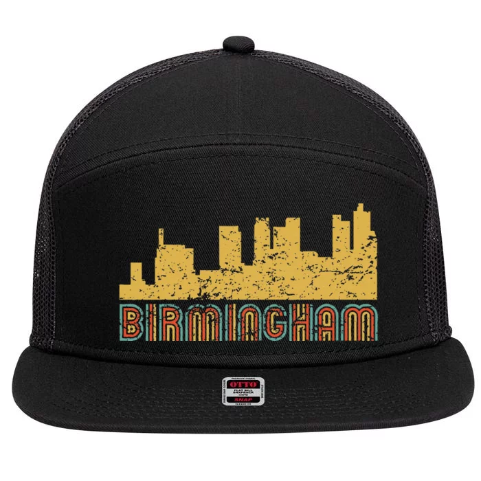 Vintage Retro Birmingham Alabama Skyline 7 Panel Mesh Trucker Snapback Hat