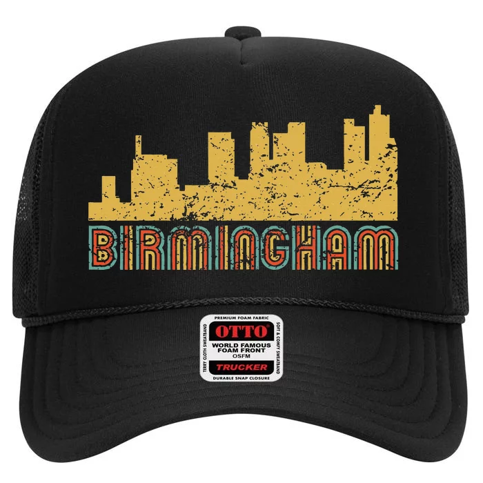 Vintage Retro Birmingham Alabama Skyline High Crown Mesh Trucker Hat