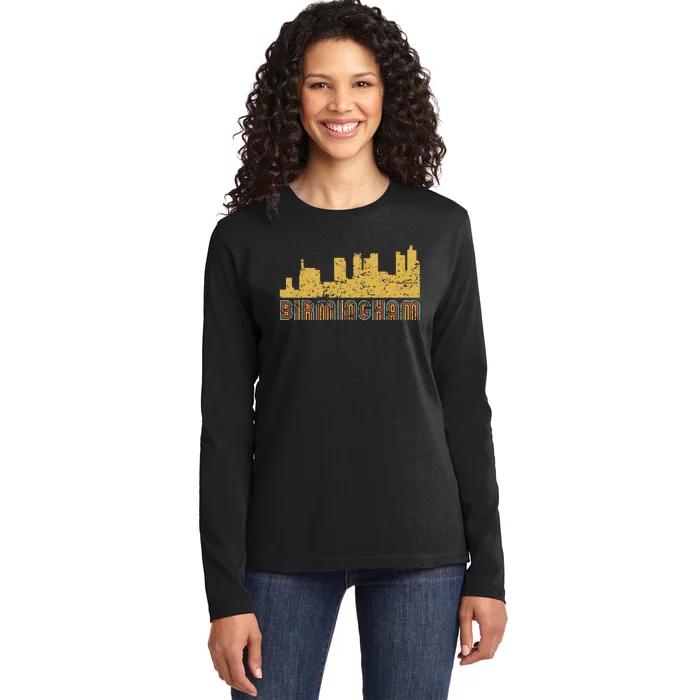 Vintage Retro Birmingham Alabama Skyline Ladies Long Sleeve Shirt