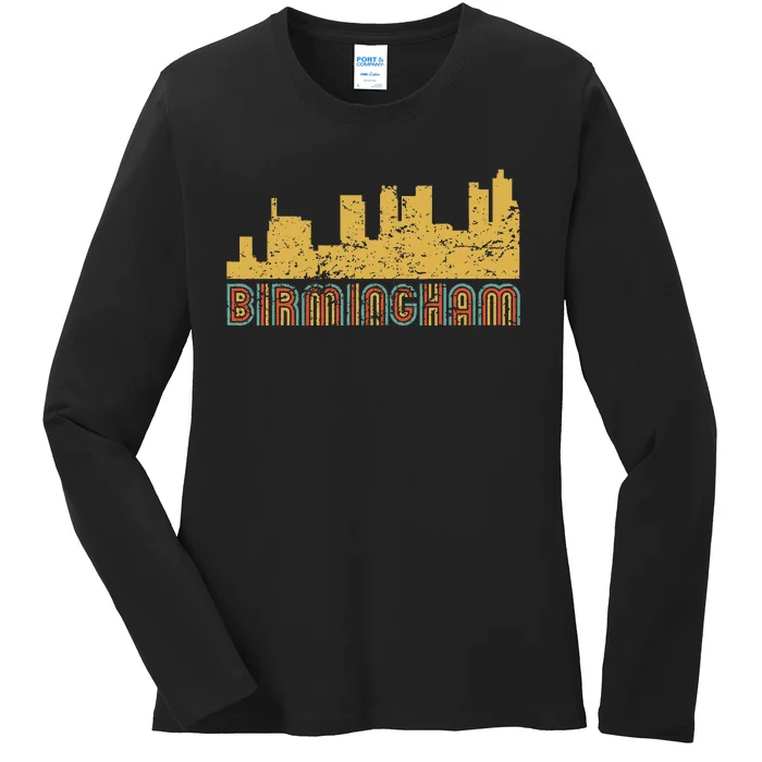 Vintage Retro Birmingham Alabama Skyline Ladies Long Sleeve Shirt