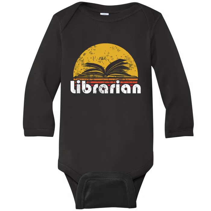 Vintage Reading Book Librarian Retro Sunset Gift Baby Long Sleeve Bodysuit