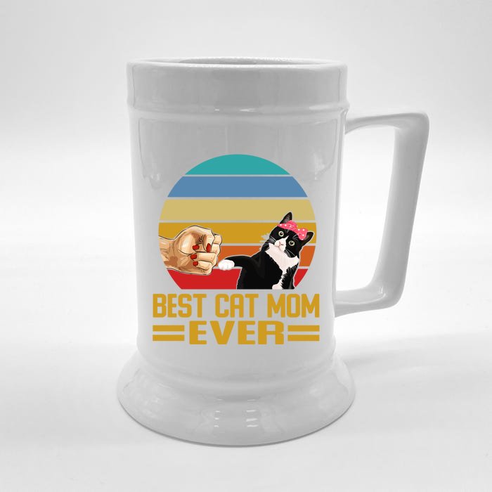 Vintage Retro Best Cat Mom Ever Cat Lover Family Funny Gift Front & Back Beer Stein