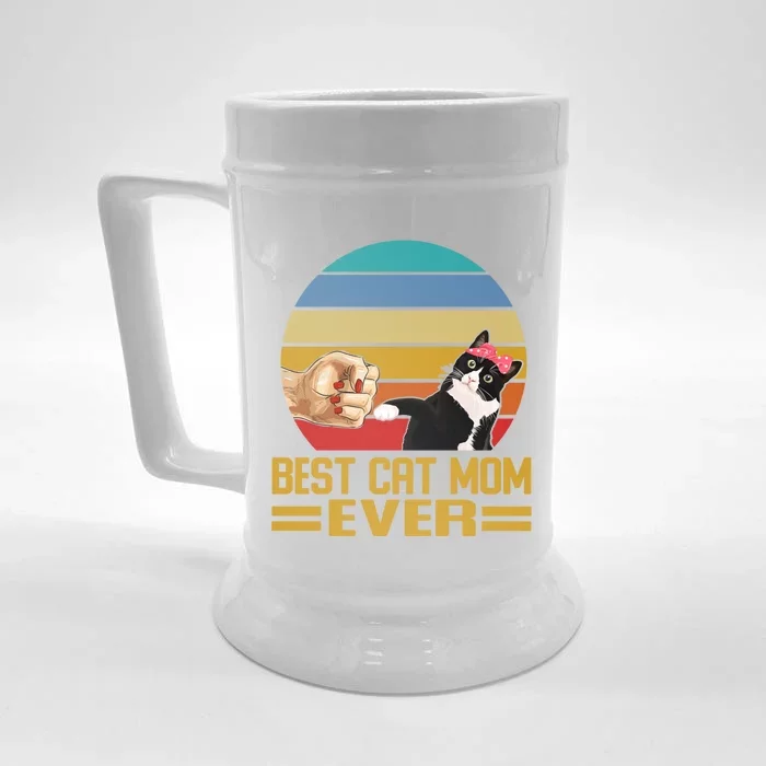 Vintage Retro Best Cat Mom Ever Cat Lover Family Funny Gift Front & Back Beer Stein