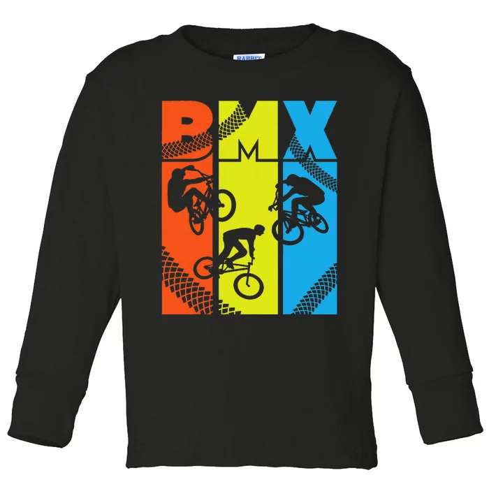 Vintage Retro Bmx Funny Bmx Rider Bicycle Motocross Toddler Long Sleeve Shirt