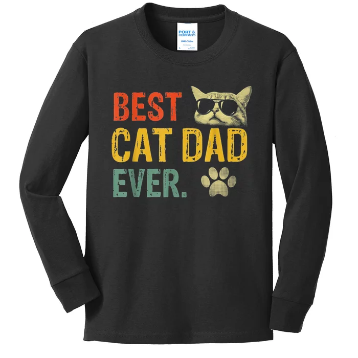 Vintage Retro Best Cat Dad Ever Cat Daddy Gift Kids Long Sleeve Shirt