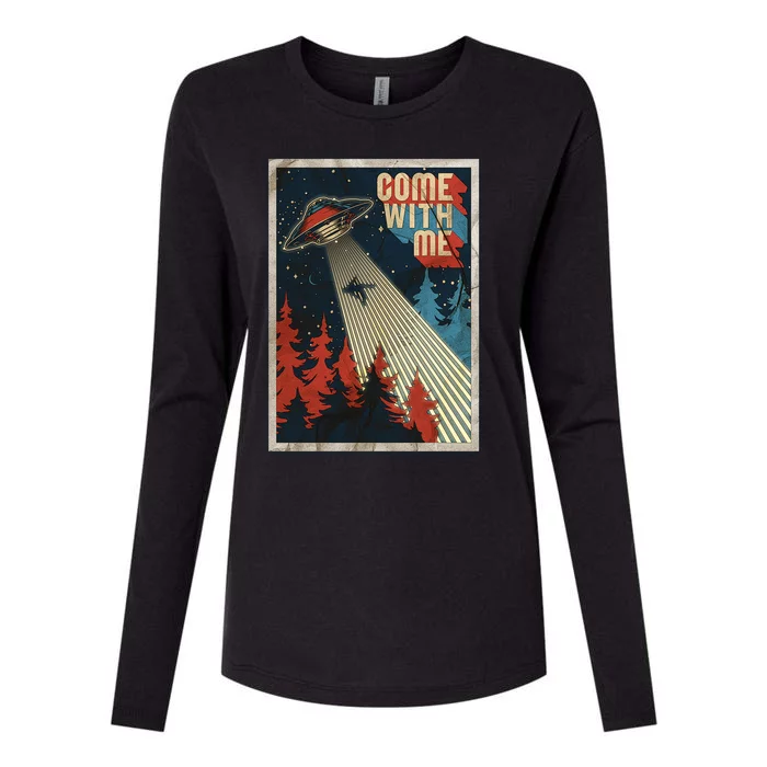 Vintage Retro Come With Me UFO Poster Womens Cotton Relaxed Long Sleeve T-Shirt