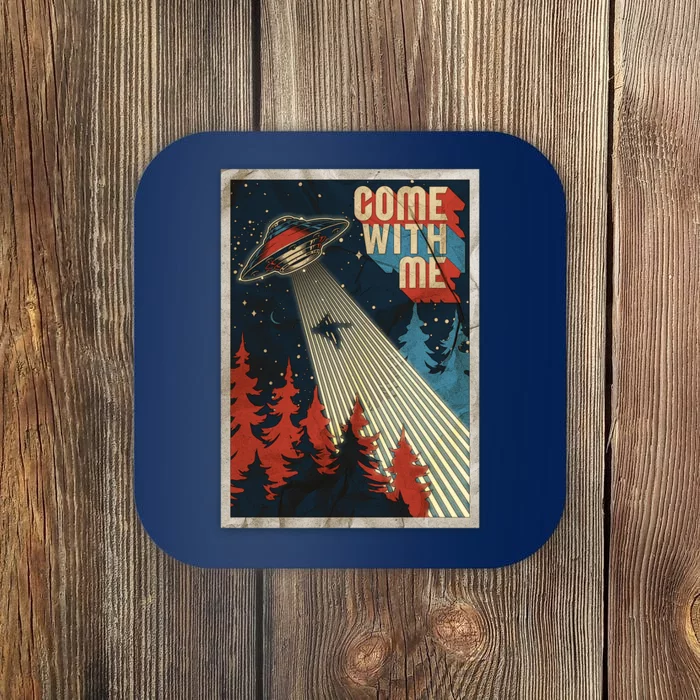 Vintage Retro Come With Me UFO Poster Coaster